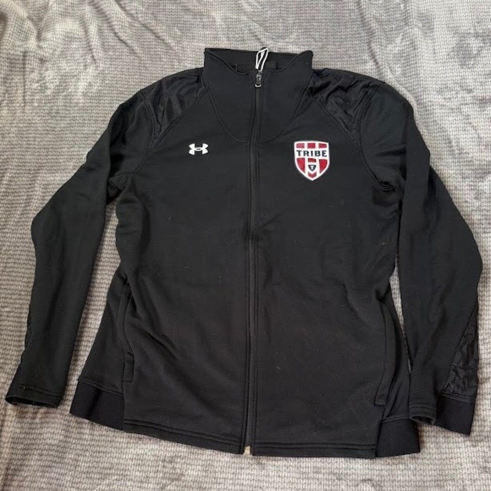 Under Armour Tribe Full Zip Track Jacket Mens Medium Black Athletic Warm Up Coat